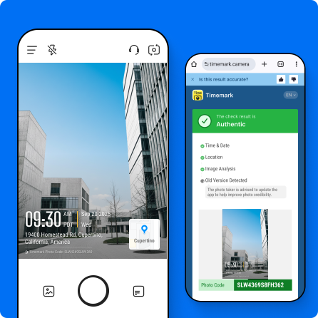 • Verify any photo with Timemark Photo Code enabled.