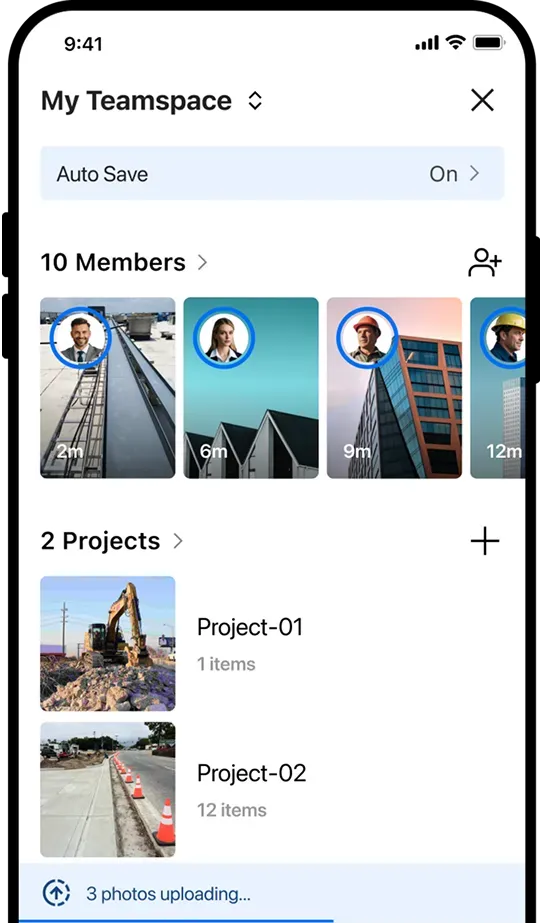 Teamspace organizes job photos by crew and project.