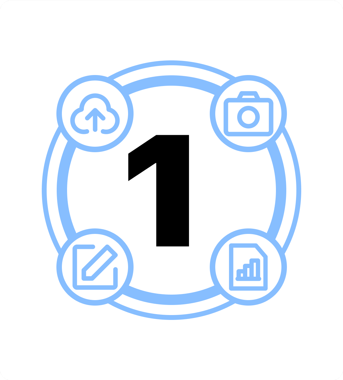Cloud, photo, chart, and editing tools around the number one.