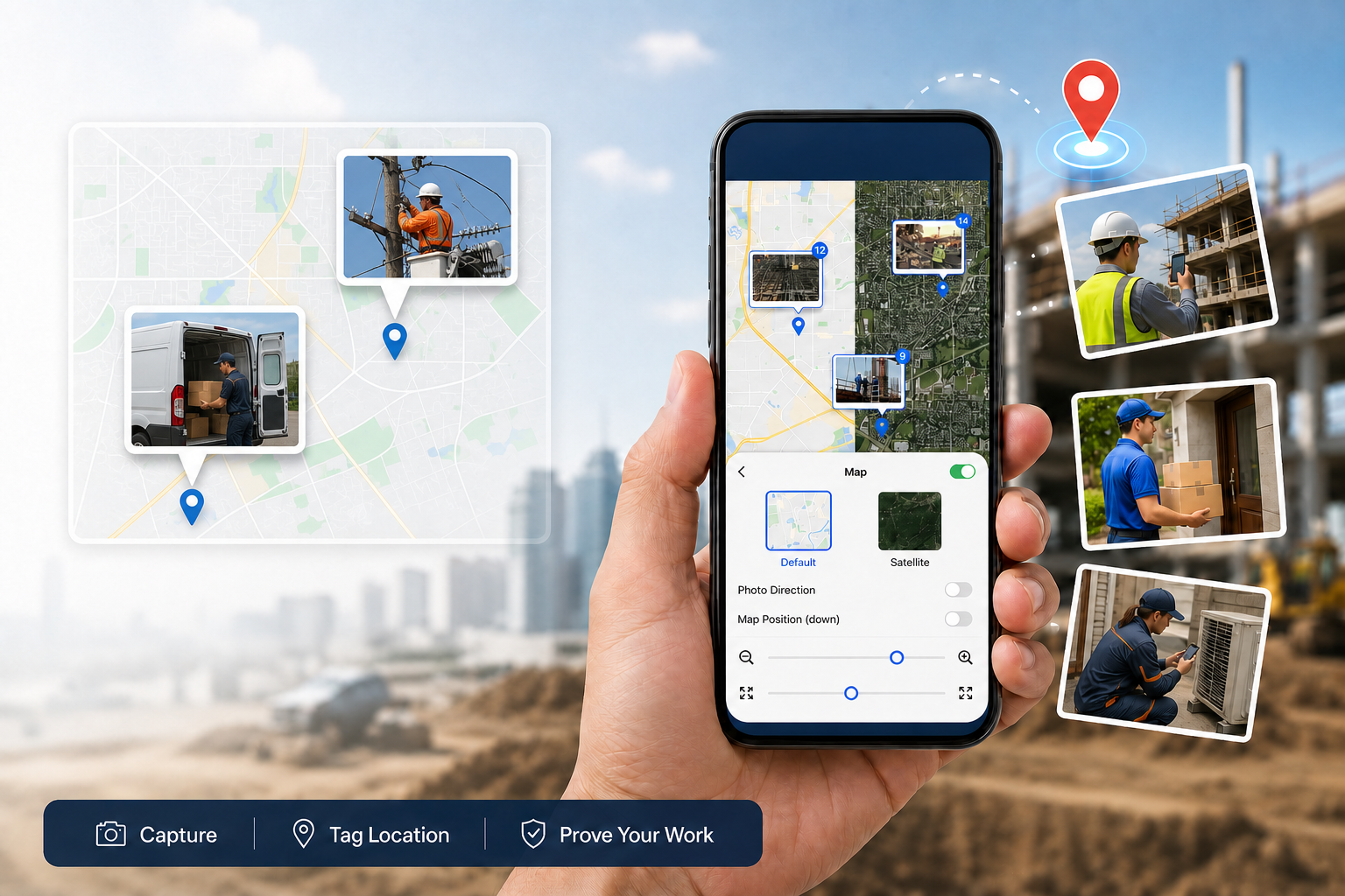 GPS map camera for field teams with photo location and project views