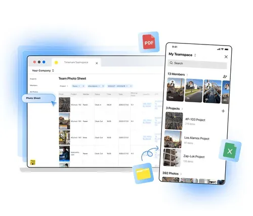 Construction photo documentation interface on web and mobile