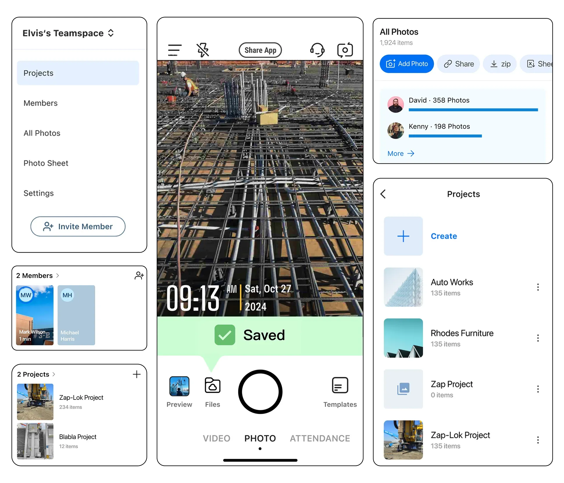 Teamspace interface showing site inspection photos organized by project