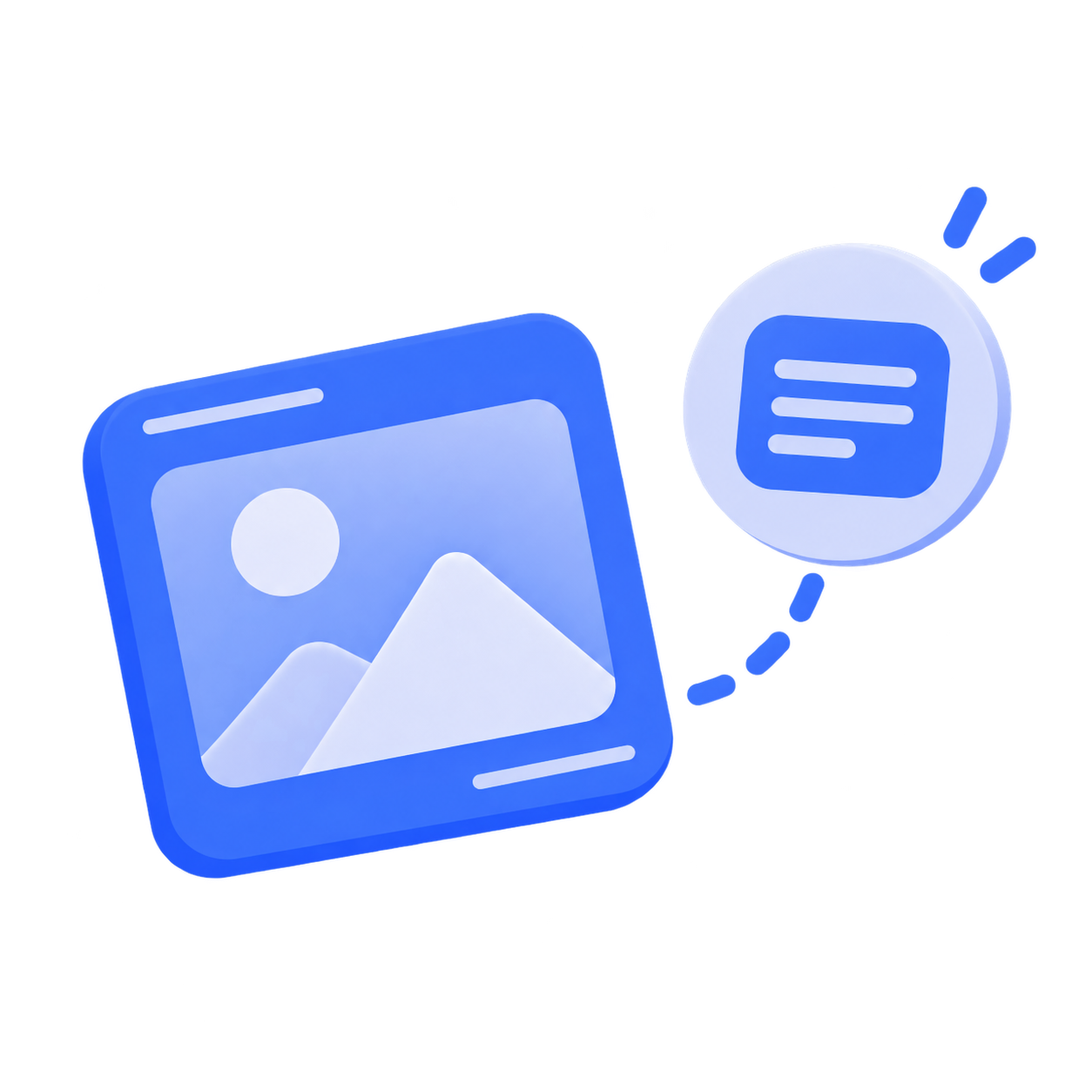 An icon showing a picture with a message icon.