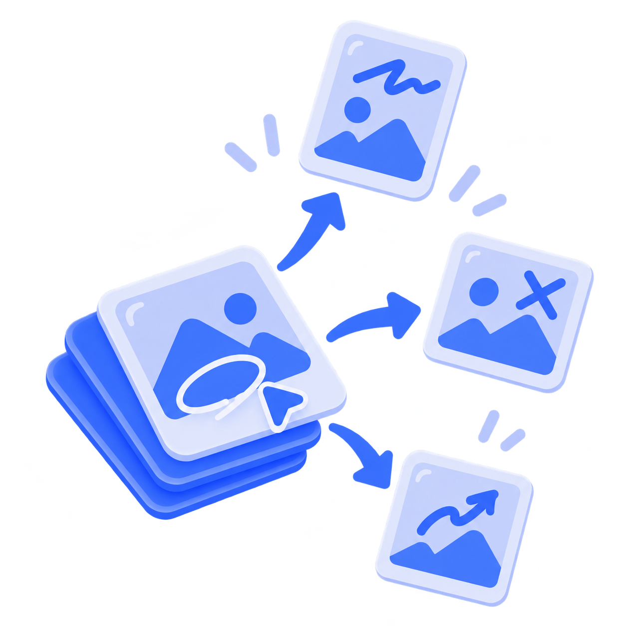 An icon showing pictures with markup scattering everywhere.