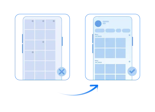Illustration of the scattered photos pain point and the Timemark solution