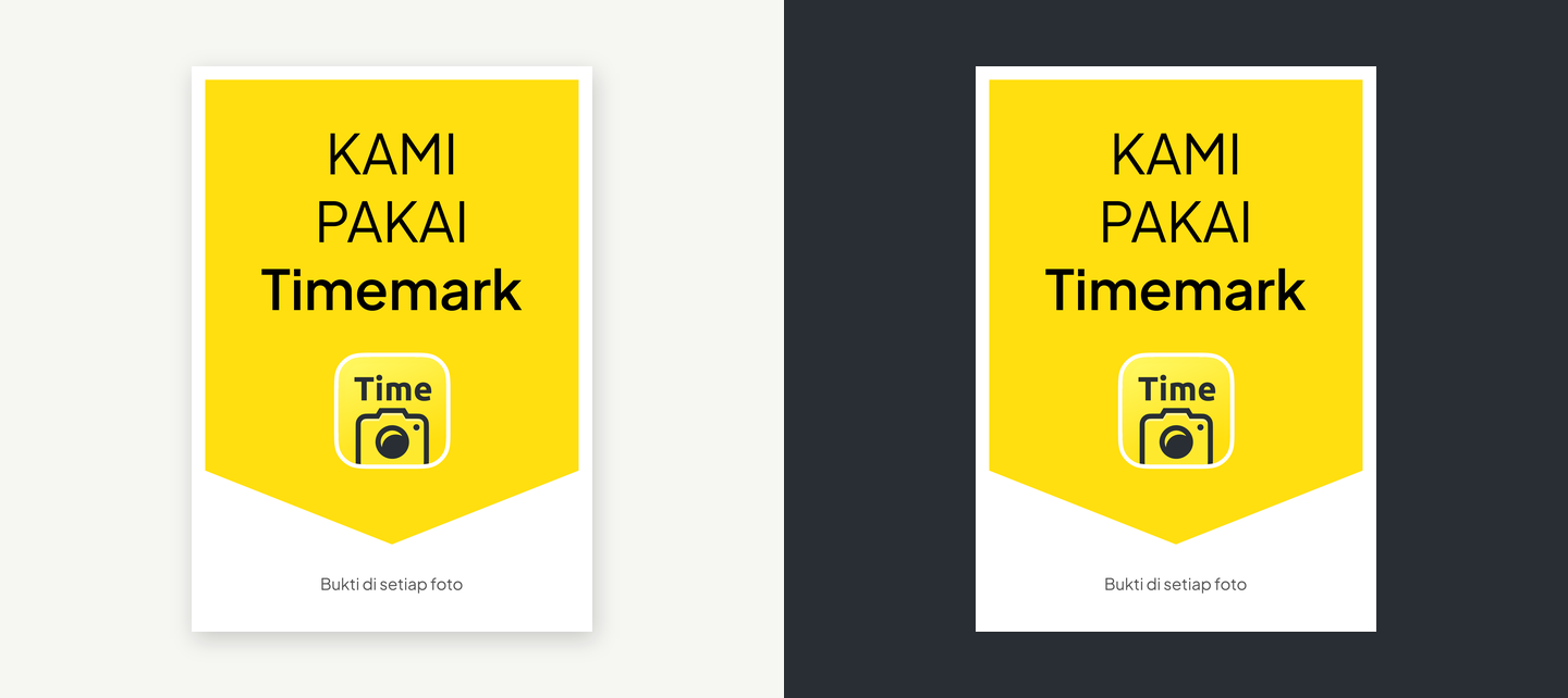 Timemark "We use Timemark" print sign on light and dark backgrounds (id)