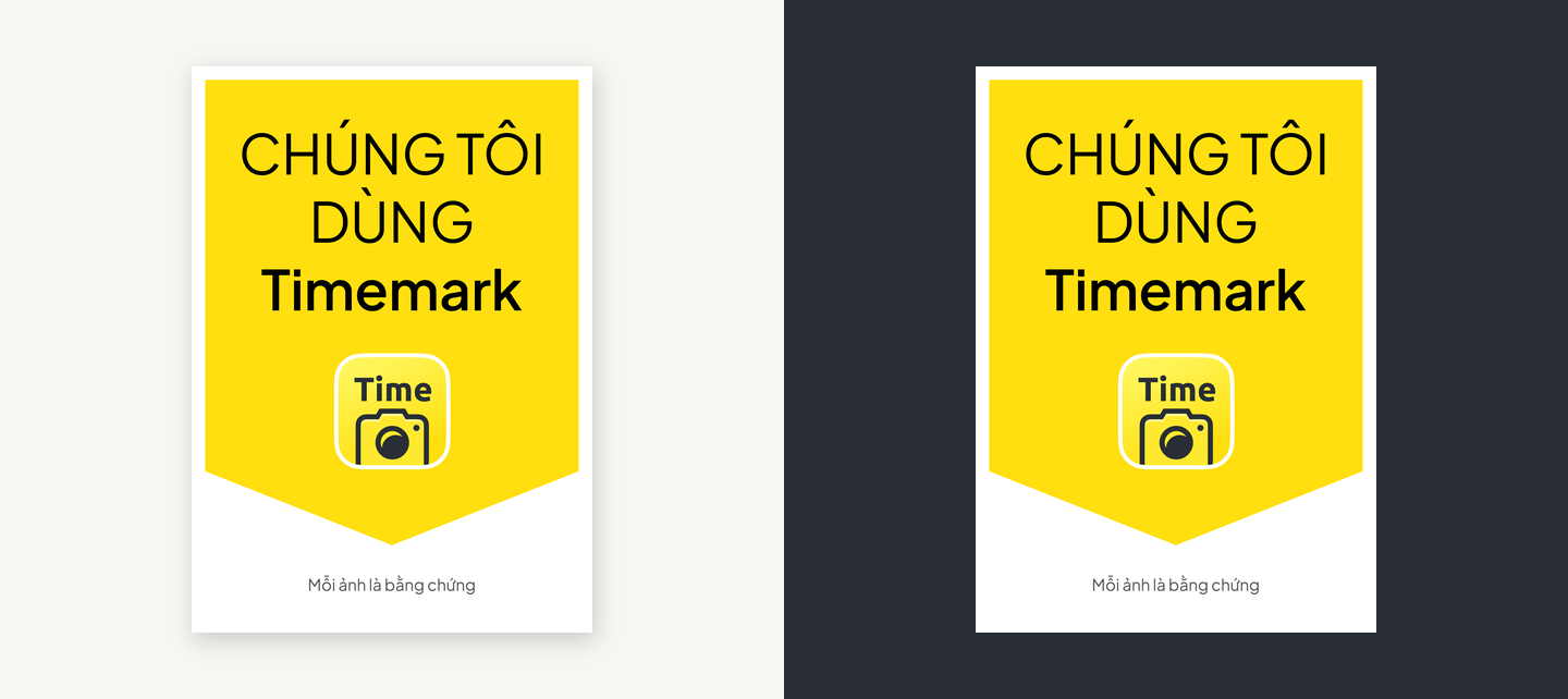 Timemark "We use Timemark" print sign on light and dark backgrounds (vi)