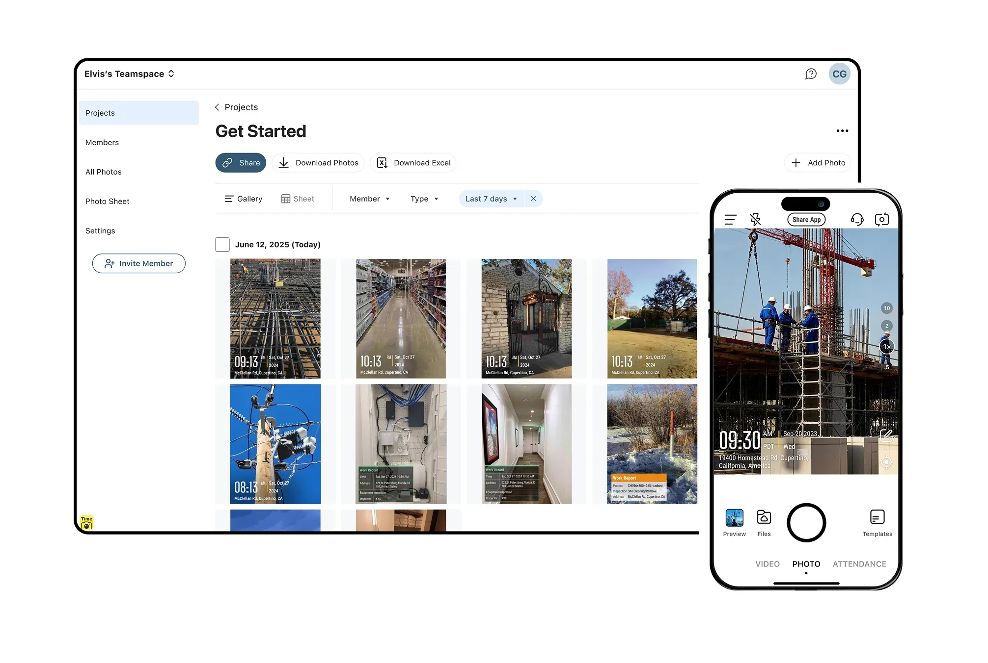 Teamspace interface showing jobsite photos for construction quality and safety audits