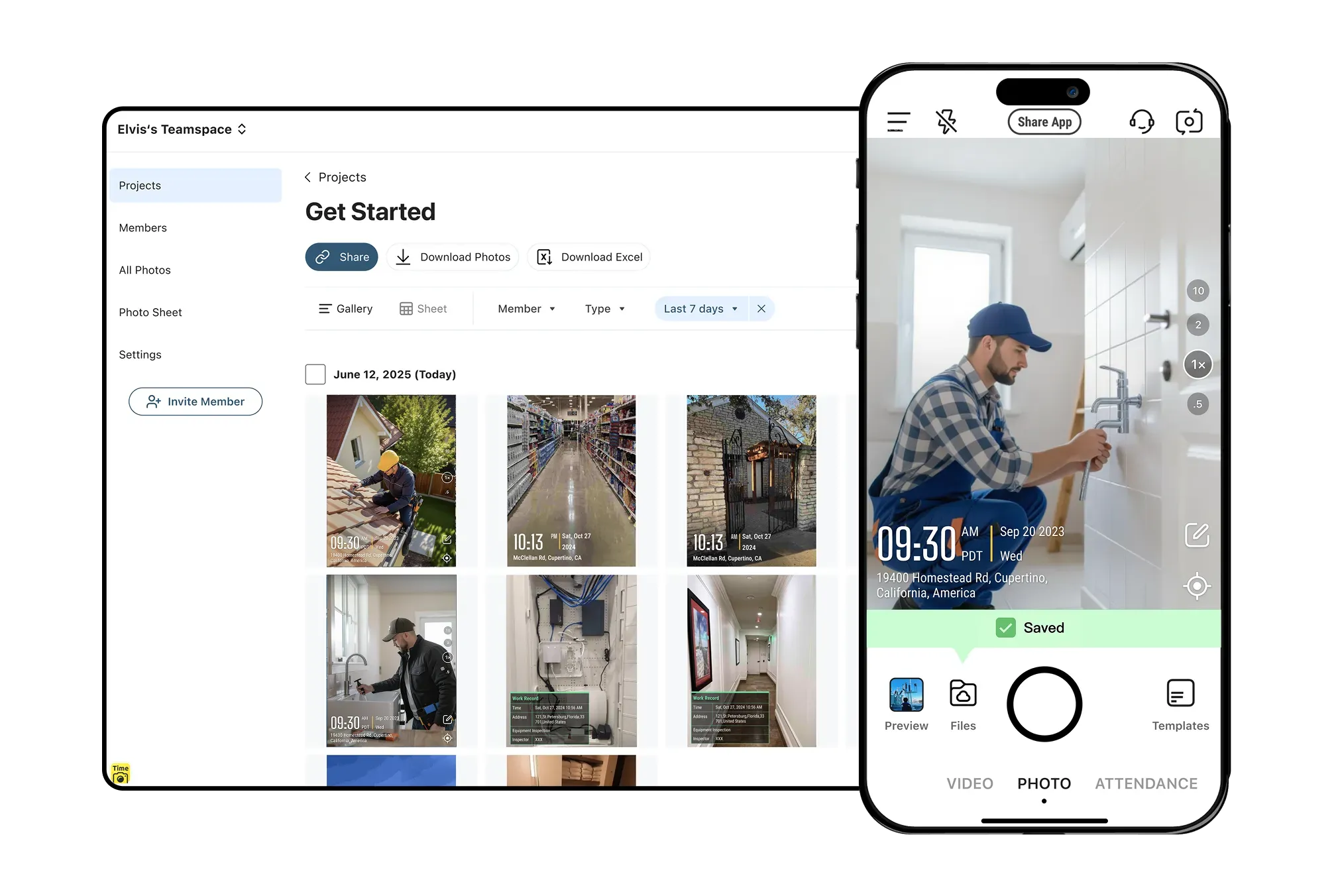 Teamspace interface showing jobsite photos for remote property inspections